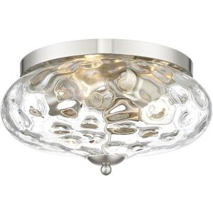 Darkaway Large Ceiling Light Fixtures 3-Ight Flush Mount Indoor Outdoor Ceiling Light with Water ipple Glass Shade for Kitchen Bedroom Living Room Dining Room Entry Porch Nickel Finish, 13.38inch