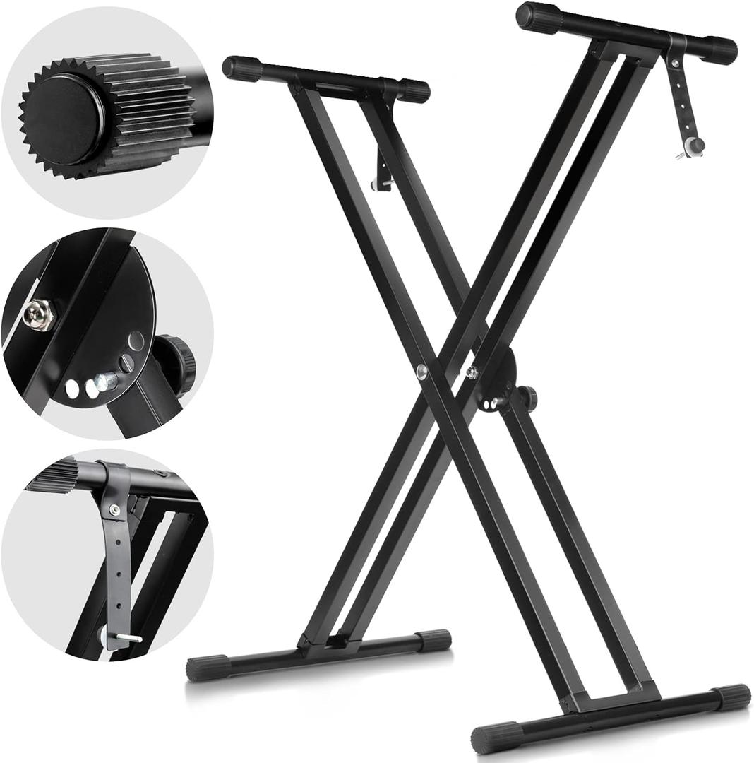 CAHAYA Adjustable Keyboard Stand 38.5in Double Braced X Style Digital Piano Stand with Locking Straps for 61 76 88 Keys CY0245