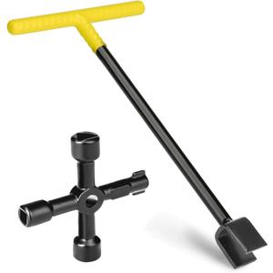 Water Meter Key 17 Inch & 4-Way Utility Keys, Steel T-Handle, Water Meter Shut Off Tool for Curb Main Shut Off Valve