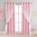 SOFJAGETQ Short Pink Curtains 63 Inch Long- Blackout Curtains with Voile Sheer Drapes Thermal Pink Window Treatments with Tie-Backs for Kids/ Girls Bedroom Nursery Living Room, Elegant, 2 Panels