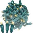 Novelty Lights 17ft 50 LED Warm White Christmas Lights Outdoor/Indoor, 4" Spacing, Green Wire String Lights for Festive Xmas Lighting, IP55, UL Listed, Dimmable, Connectable