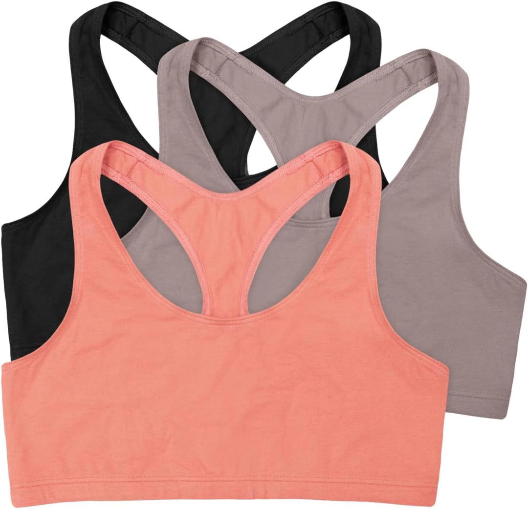 Hanes Women's Racerback Cotton T-Back Bralette (3 Pack) (XX-Large, Black/Spiced Fig/Terra Red)
