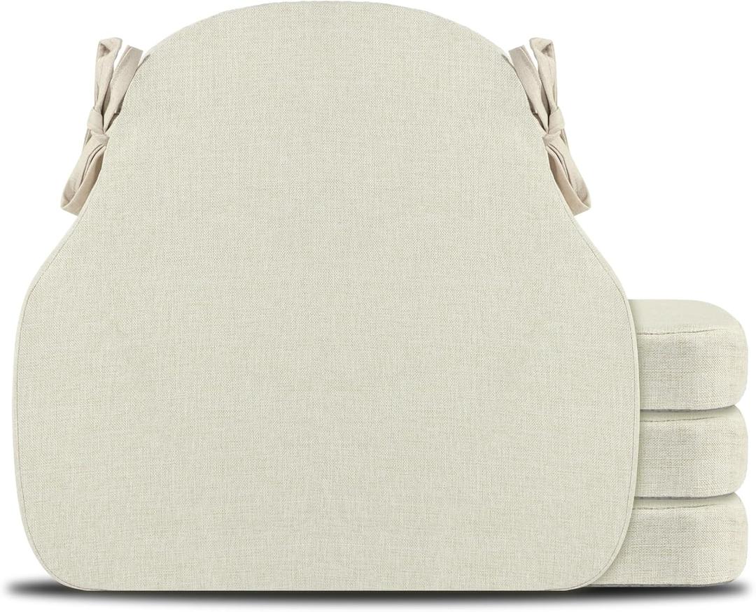 4 Pack Beige Winsor Chair Cushions with Ties, Dining Kitchen Chair Seat Pads Non Slip Removable Washable Cover 17"x16", Beige