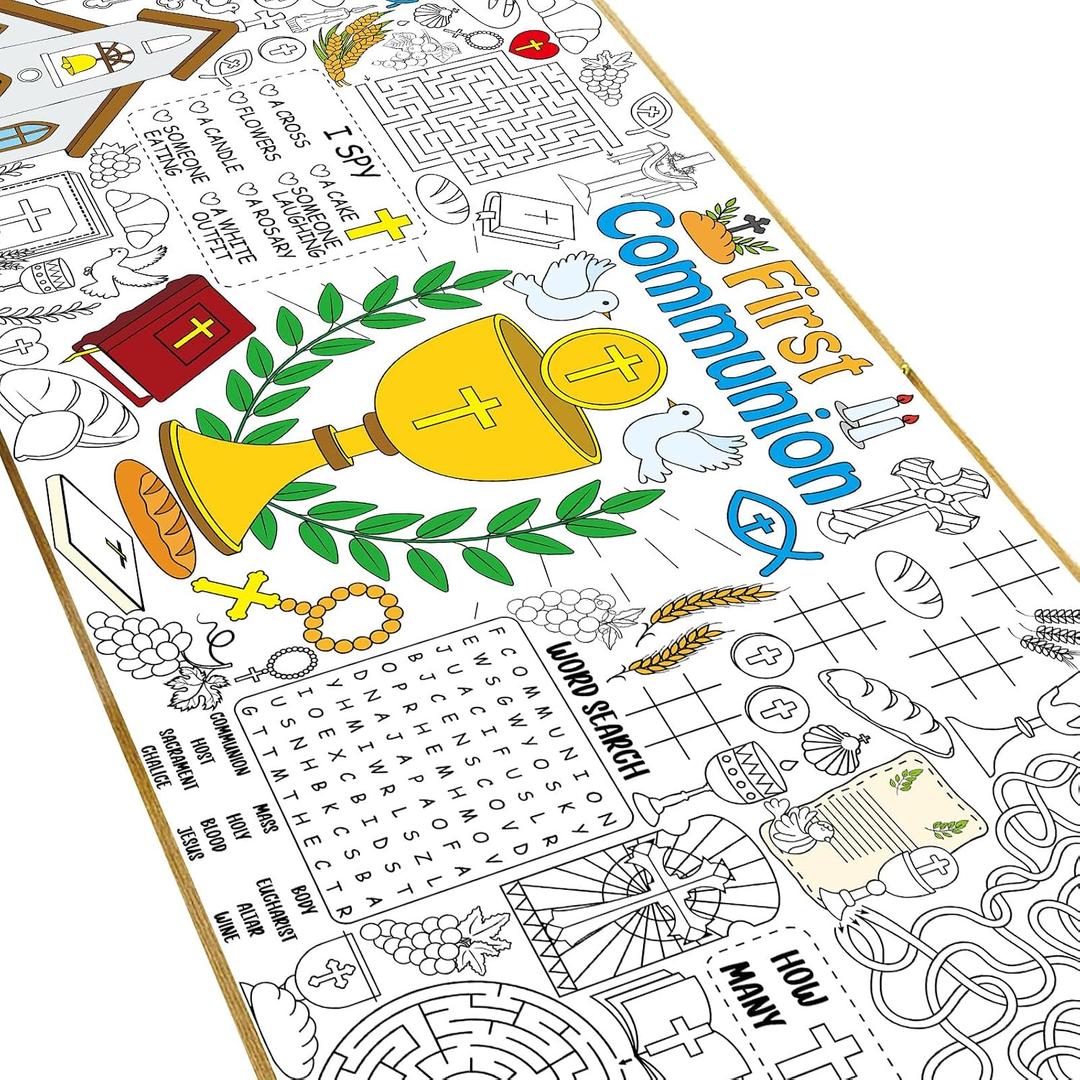 Naozinebi First Communion Giant Coloring Poster Large God Bless Versatile Activity Drawing Paper Coloring Tablecloth DIY Gaming Theme Poster Table Cover Art Craft Coloring Mat Baptism Craft Supplies