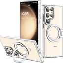 Compatible with Samsung Galaxy S22 & S23 Ultra Case with 360Rotatable Magnetic Ring Stand, Compatible with Mag-Safe Military Protection Shockproof Transparent Phone Case, Clear