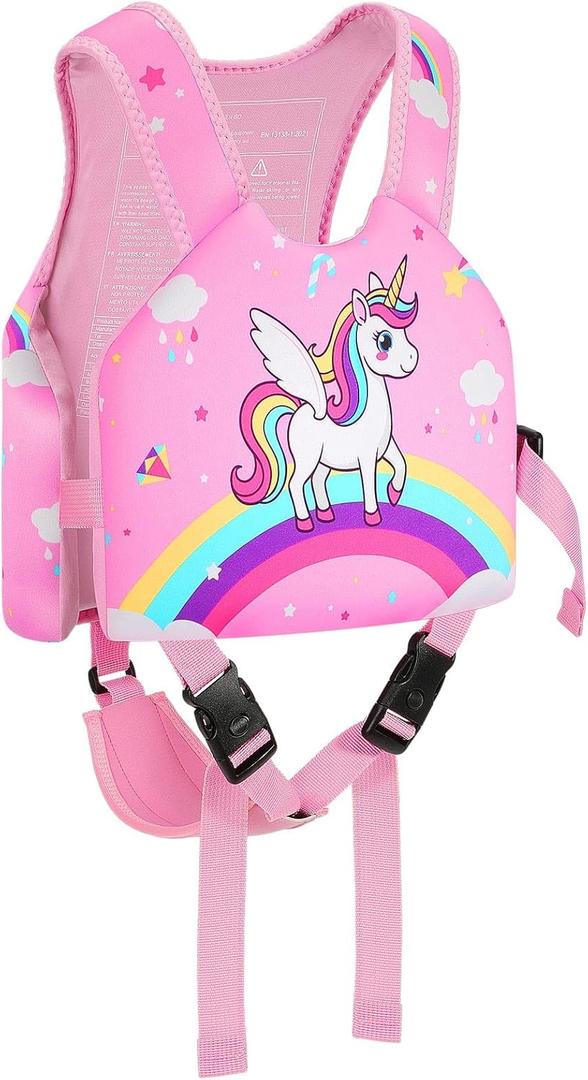 MoKo Swim Vest for Kids - Swim Floats Jacket for 2-3-4-5-6 Years (22-30-50-66LBS), Toddler Floaties Beach Accessory,Kids Pool Floats Vest with Adjustable Crotch Strap (Pink Unicorn)