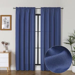 Lecloud Bessie Blue Curtains 84 Inches Long 2 Panels, Light Filtering Faux Linen Textured Window Curtains with Dual Rod Pocket for Dining Room/Bedroom/Living Room Window Treatments, Each 40 W x 84 L