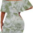 PinkPatty Summer Mini Dress for Women Off Shoulder Ruffled Bodycon Dresses Short Beach Sundress (XL)