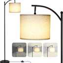 Modern Floor Lamp, 3-Ways Dimmable Standing Lamp with Linen Shade, Adjustable Height, Foot-Step Switch, Reading Lamp for Living Room, Bedroom, Office, 9W Bulb Included (Black)