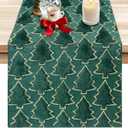 Merry Christmas Table Runner 13x72 Inch Soft Plush Faux Fur Jacquard Green Christmas Tree Xmas Decorations Winter Holiday Christmas Runner for Table Home Kitchen Dining Room Decor