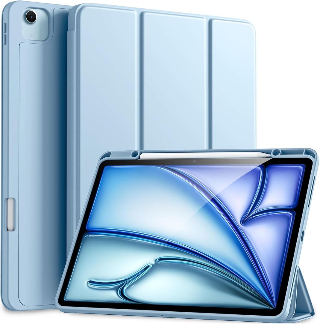 Akkerds Compatible for iPad Air 13 Inch Case (M3/M2) 2025/2024 with Pencil Holder, Trifold Stand Protective Cover/Soft TPU Back for iPad Air 13 Case, Supports Touch ID, Auto Wake/Sleep, Sky Blue