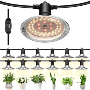 VIVOSUN Outdoor LED Grow Lights, Waterproof String Grow Light, Full Spectrum Plant Growing Lights with 44Ft Adjustable Cord for Seedling, Veg, Flower in Greenhouse, Garden, Backyard, Farm (12-Light)