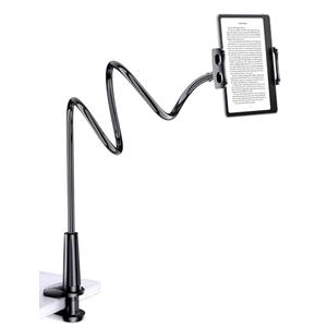 Tryone Gooseneck Kindle&Tablet Holder for Bed Hands-Free Reading on Bed Headboard for iPad, Kindle, and Switch, Flexible 30in Al-Mg Alloy Clamp Arm Stand for Tablets 4.7-10.5 in, Phone - Black - 30in