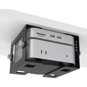 Under Desk Mini PC Mount Bracket 5-Level Height Adjustable (1.8" to 3.3"), Width-Adjustable Metal CPU Holder for Mac mini M4/Small PCs ,Includes Screws & Positioning Template for Easy Installation