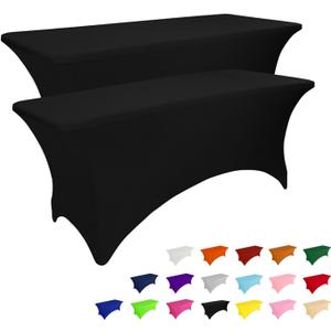 IVAPUPU 2 Pack 8FT Table Cloth for Rectangular Fitted Events Stretch Black Table Covers Washable Spandex Tablecloth Protector for Party, Wedding, Cocktail, Banquet, Festival