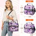 opux Insulated Lunch Bag Women Men, Dual Compartment Leakproof Lunch Box Adults Kids, Double Decker Meal Prep Bento Lunch Cooler Tote with Shoulder Strap for Work Office School Travel, Floral Purple