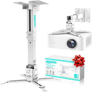 Projector Ceiling Mount With Extension Pole, Wall Projector Mount Height Adjustable, 3-In-1 Bracket For Most Projectors, Video, 44 Lb, Home & Office Installation (White)