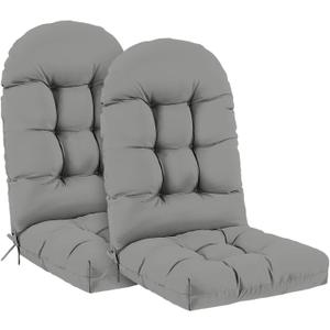 Outdoor Adirondack Chair Cushions Set of 2, 44x19x4 Inch Rocking Chair Cushion, High Back Patio Soft Seat Pad with Ties, Indoor Outside Use, Fade-Resistant & Waterproof, Light Gray