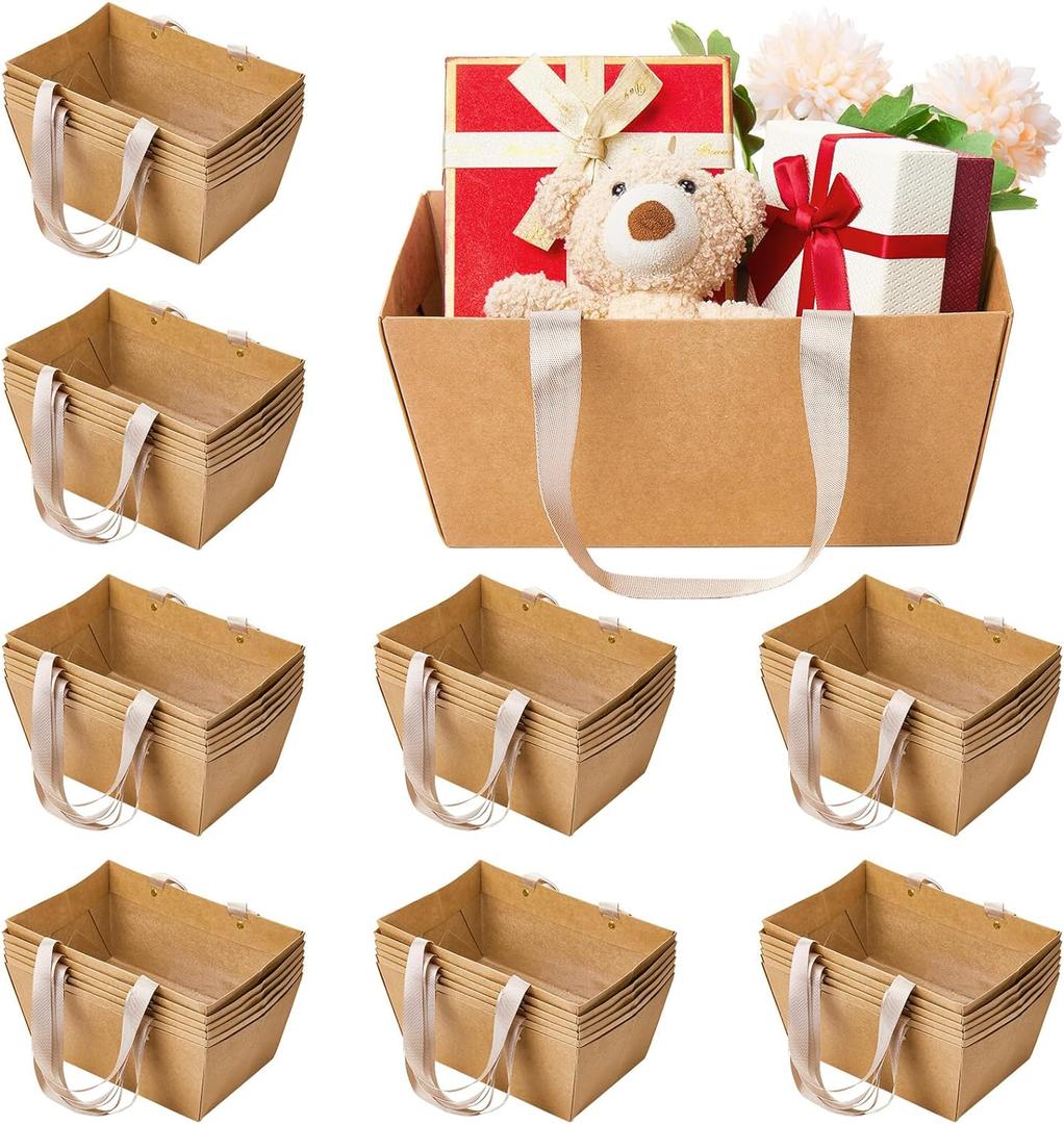 Pinkunn 48 Pcs Basket for Gifts Empty DIY Bulk Gift Basket Kit with Handles Kraft Cardboard Tray for Wedding Baby Shower Graduation Party Anniversary Party Display (Brown)