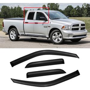 Window Visor for 2009-2018 Dodge Ram 1500 Quad Cab/Extended Cab, Out-Channel Rain Guards Shields Vent Deflector Shade Wind Dark Smoke for 2019-2023 Ram 1500 Classic Quad Cab, 4PCS
