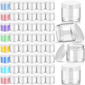 Patelai 48 Pack 6 oz Clear Plastic Jars with White Lids Empty Containers Round Clear Plastic Jars Wide-mouth Refillable Storage Organizers for Cosmetics Lotions Butters Slime Making and Food Storage