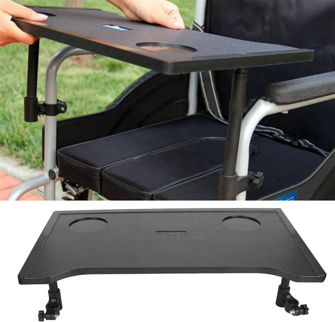 Wheelchair Tray Table with Cup Holders Detachable Wheelchair Table Cup Holder Universal Wheelchair Tray for Eating Reading Resting Detachable Universal Fit Wheelchair Desk Lap Board, Black, 20.47 inches x 11.81 inches x 0.1 inches