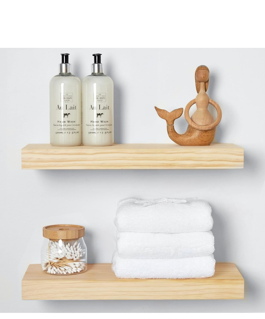 Homeforia Unfinished Floating Shelves for Wall, Premium Solid Wood Unfinished Shelf, Unfinished Bathroom Shelves, Heavy Duty Bracket, 18 x 6.5 x 1.75 inch, Set of 2