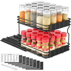 SpaceAid Pull Out Spice Rack Organizer for Cabinet, Heavy Duty Slide Out Seasoning Kitchen Organizer, Cabinet Organizer, with Labels, 8.5" W x10.75 D x8.5 H, 1 Drawer 2-Tier