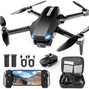 Drone with Camera, 2K HD FPV Drone with Brushless Motor, Altitude Hold, Gesture Selfie, One Key Take Off/Landing, 3D Flips, Waypoint Fly, 2 Batteries, Foldable Mini Drones for Kids and Beginners (Black)