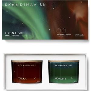 Skandinavisk FIRE & Light Giftset of 2 Scented Candles. NORDLYS 'Northern Light' and TAKKA 'Fireplace'. Vegan Formula. 2 x 3.17 oz. Gift Set