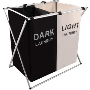 Nicesail Laundry Basket 2 Section Hamper Washing Storage Basket Bag, Folding Hamper Waterproof & Aluminum X-Frame, Cloth Organizer Durable Laundry Basket for Bathroom Home with Carrying Handle