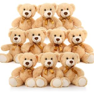 MaoGoLan Bulk Teddy Bear Baby Shower, 10 Packs Small Teddy Bear Stuffed Animals in Bulk,13.5" Small Stuffed Bears Plush for Wedding,Birthday,Christmas, Party Decorations (Tan-10pcs)