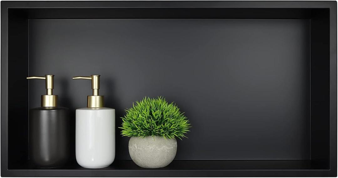 Stainless Steel Shower Niche 24" X 12" Matte Black No Tile Needed Niche Shower for Bathroom Storage Recessed Wall Niches Bathroom Shelf Over Mount Installation