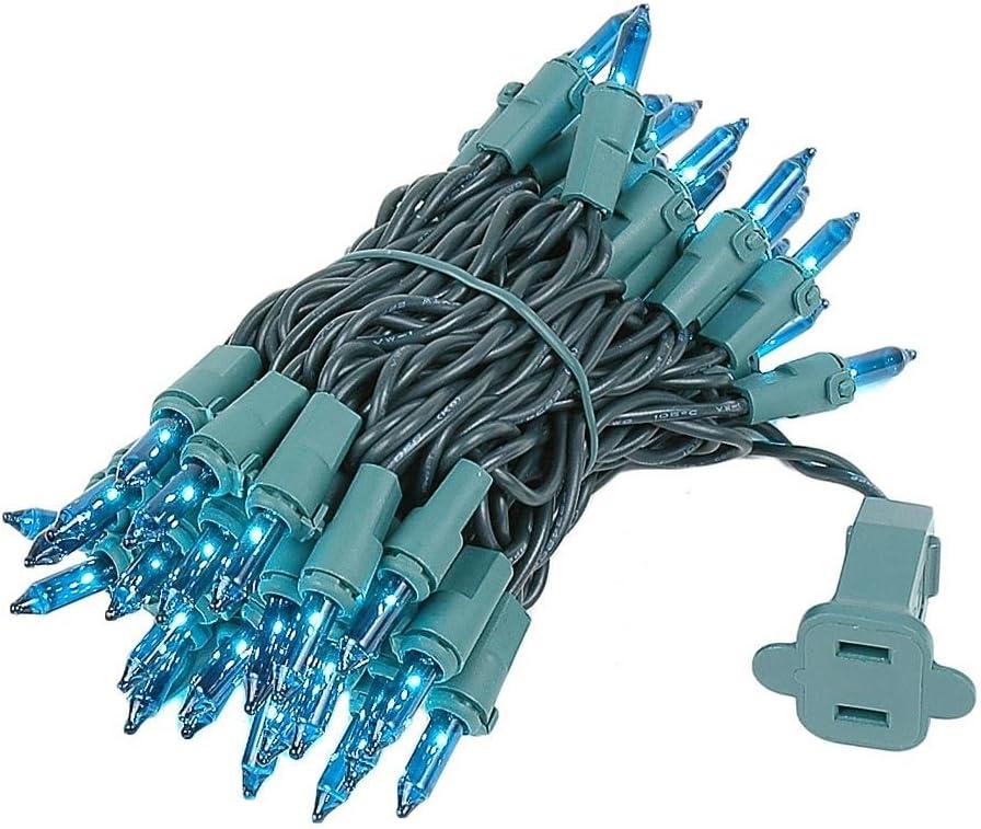 Novelty Lights 11 Feet 50 Bulbs Traditional Incandescent Mini Lights, Teal on Green Wire with 2.5" Spacing, Commercial Grade and UL Listed for Indoor/Outdoor Use, End-to-End Connectable