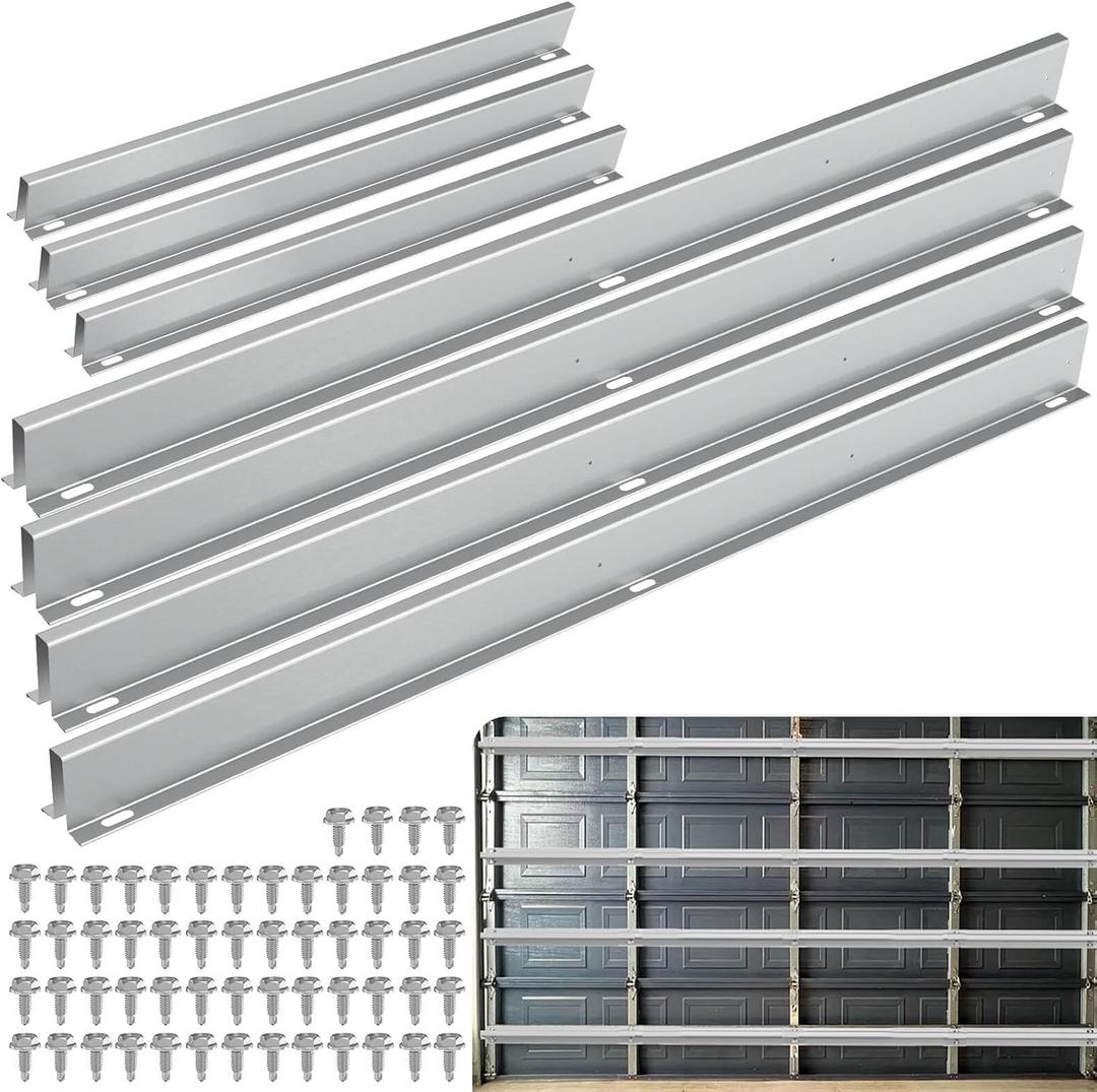 16FT Garage Door Support Strut Kit (Double Car Door), 18-Gauge (1mm) Galvanized Steel Reinforcement - Storm-Ready Anti-Buckling Brace, 7-Segment Overlapping Design, Fits 16x7 16x8 Doors