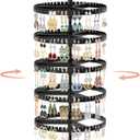 IDavosic.ly 5 Tier Rotating Earring Holder Organizer with Metal Tray, Adjustable Plastic Dangle Display Stands Tree with 285 Grooves, Large Hoop Storage Rack Tower, Black