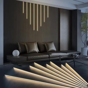 HAMRVL Black LED Recessed Lighting Kit - 8 PCS 3000K Warm White LED Strip Lights with Touch Control, Dimmable Self-Adhesive Wall Panel Lights for Wood Slat Wall Panels, Under Cabinet (Black Cover), 18in26in34in42in/8 Pack