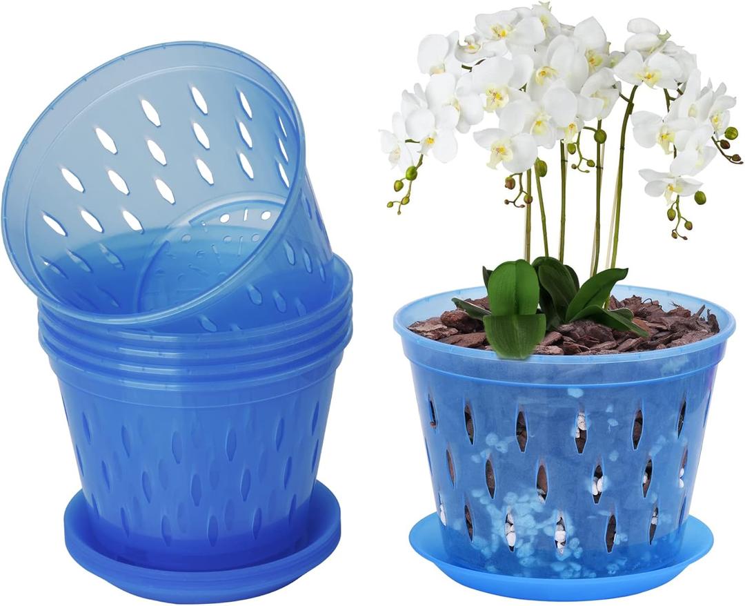5 Inch 6 Pack Orchid Pot with Holes and Saucers Clear Orchid PotBlue Sapphire