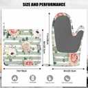 Mxocom Anemone Rose Flower Heat-Resistant Oven Mitts and Pot Holder Silver Eucalyptus Leaves Berry Stripped Kitchen Non-Slip Cooking Microwave Gloves for Cooking Baking Grilling