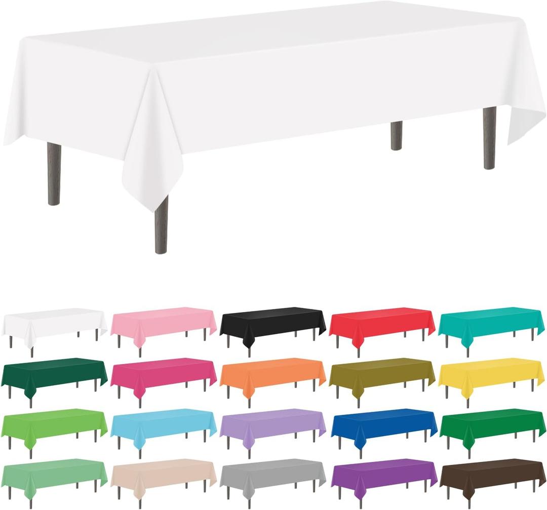 12 Pack White 54 x 108 Inch Disposable Plastic Tablecloths Rectangular Table Cloth Plastic Table Cover for Parties (Rectangle)