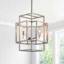 16.5" Farmhouse Chandelier, 4-Light Silver Lantern Pendant Light Fixture, Modern Foyer Lighting Fixtures, Large Chandeliers for High Ceilings, Industrial Pendant Lights for Dining Room, Entryway