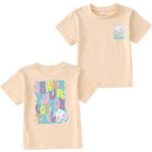 Toddler Boys Short Sleeve T-Shirt - Cotton Rabbit Graphic Tee for Kids, Soft Funny Letter Print Summer Outfit Top (18-24 Months, Beige)