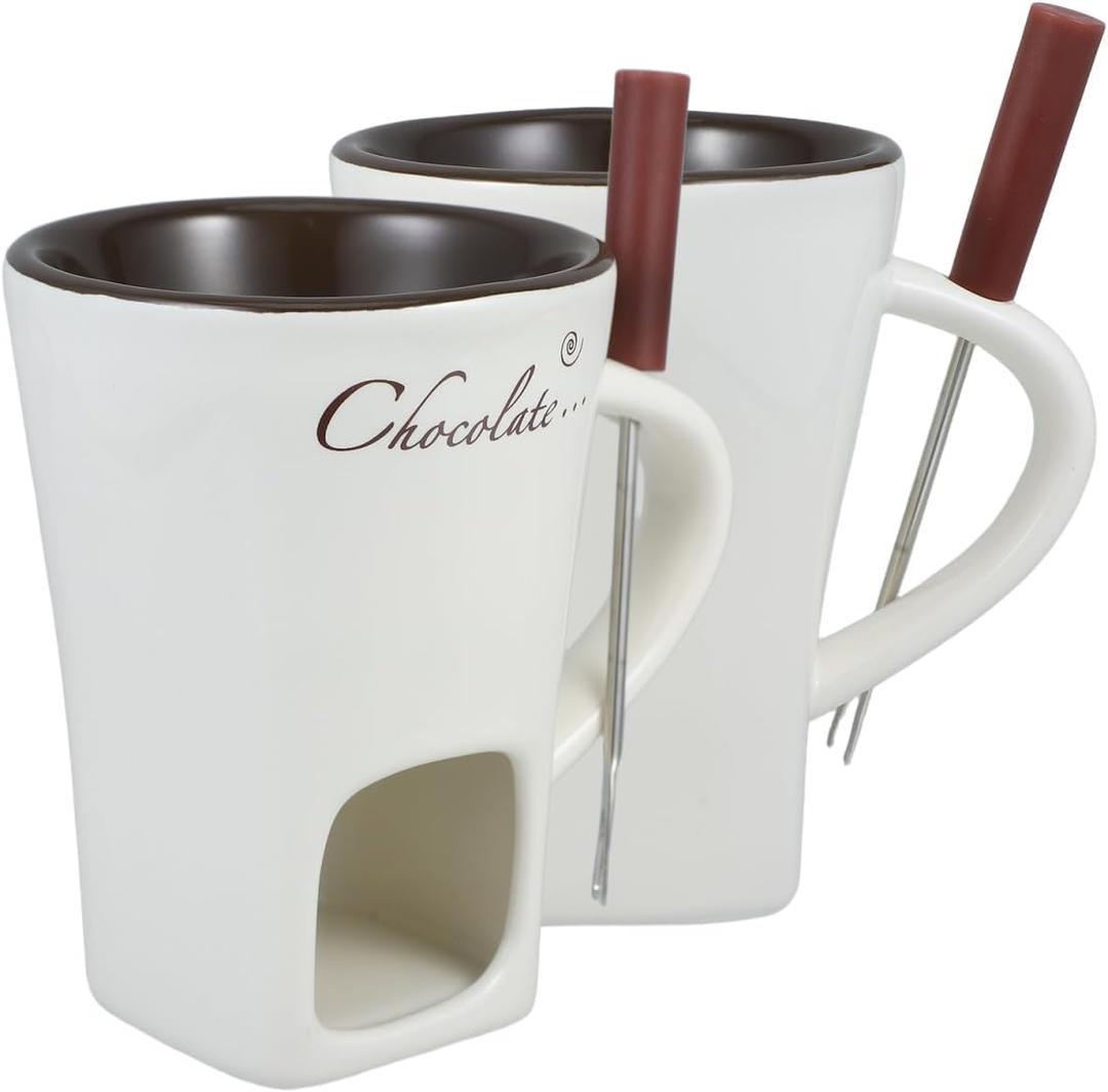 Garneck 2 Sets Chocolate Fondue Mugs: Ceramic Personal Melting Pot for Hot Chocolate Cheese Caramel Butter Porcelain Multifunctional Fondue Crucible Ideal Birthday & Wedding Gift for Family Friends