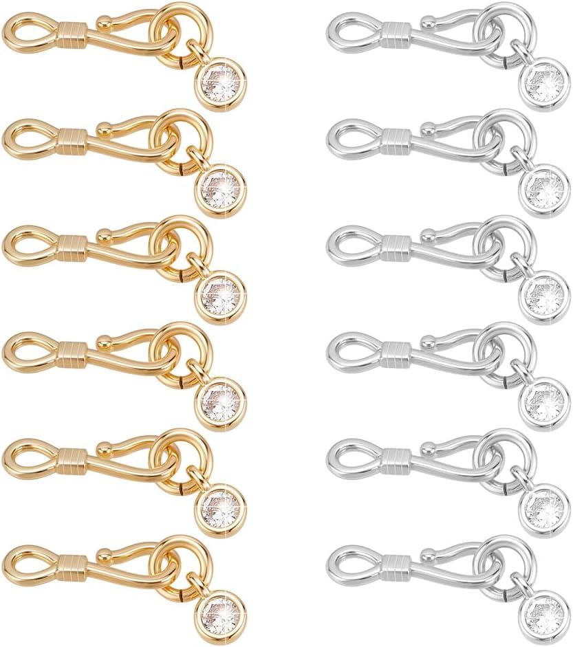 PH PandaHall 12pcs 14K Gold Plated S-Hook Clasps Silver Jewelry Clasp with Clear Cubic Zirconia Charm Necklace Connector Clasps Brass Hook Connectors for DIY Jewelry Necklace Bracelet Making