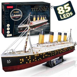 CubicFun Titanic 3D LED Puzzles for Adults 88 CM 266 Pieces,Titanic Toys for Teens, Home Decor Birthday Gifts Adults Teacher Gift Dad's Gift