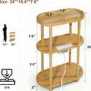 Side Table, Nightstand with Charging Station — Bamboo Narrow End Table with 3-Tier Oval Design & Storage Shelf for Bedroom, Living Room, Small Spaces, Portable, Natural (16"×8"×26")