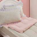 Meeting Story 3pcs Zipper Bedding Twin Kids Pink Bow Checked Plaid Comforter Set for Girls(Pinkgreen,Twin)