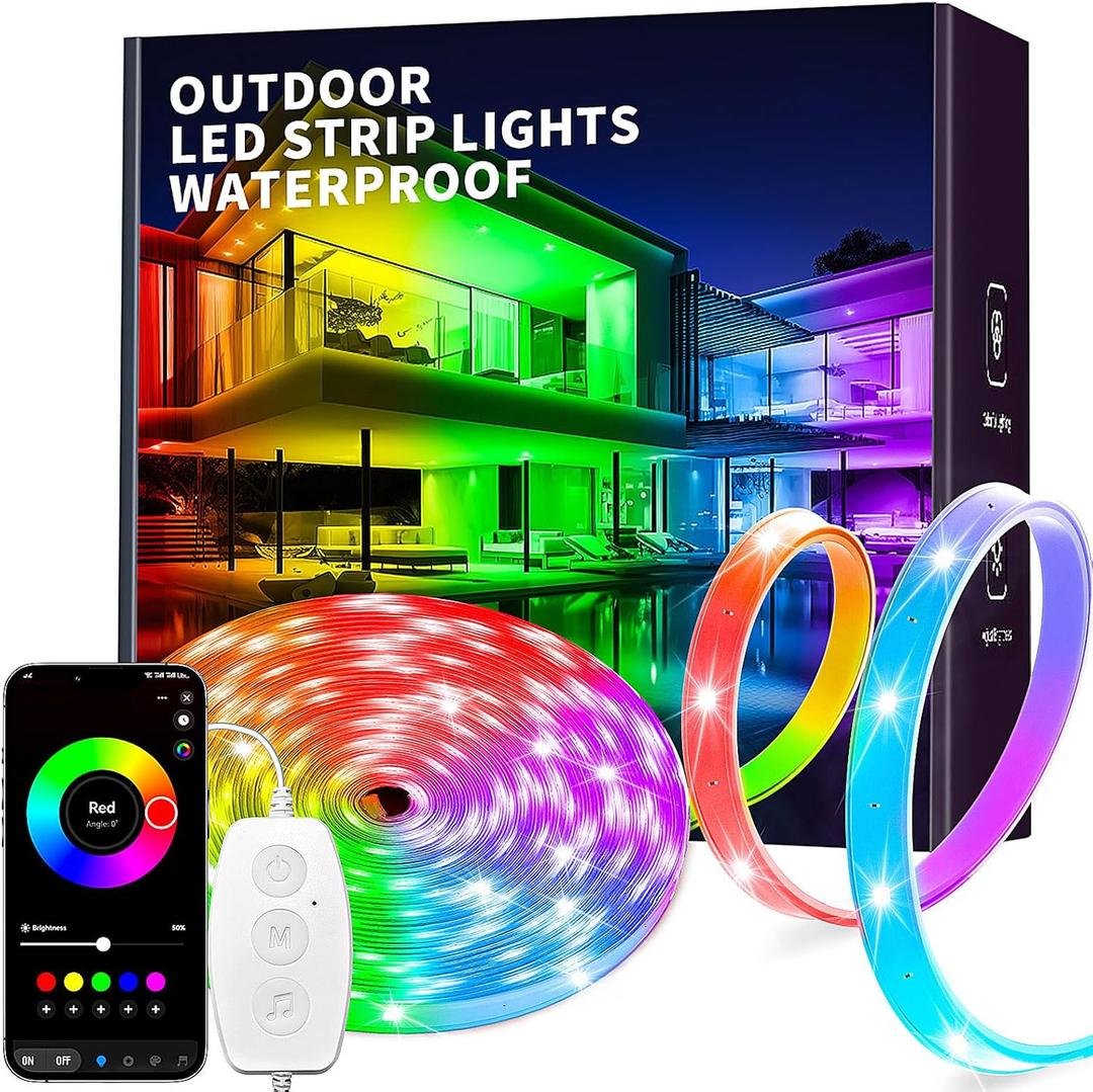 KSIPZE Outdoor led Strip Lights Waterproof IP68, RGB Outdoor led Lights with Button & Bluetooth App Control, Music Sync, Timer, Exterior Led Rope Lights for Decor Balcony, Roof, Garden, Pool (16.5ft)