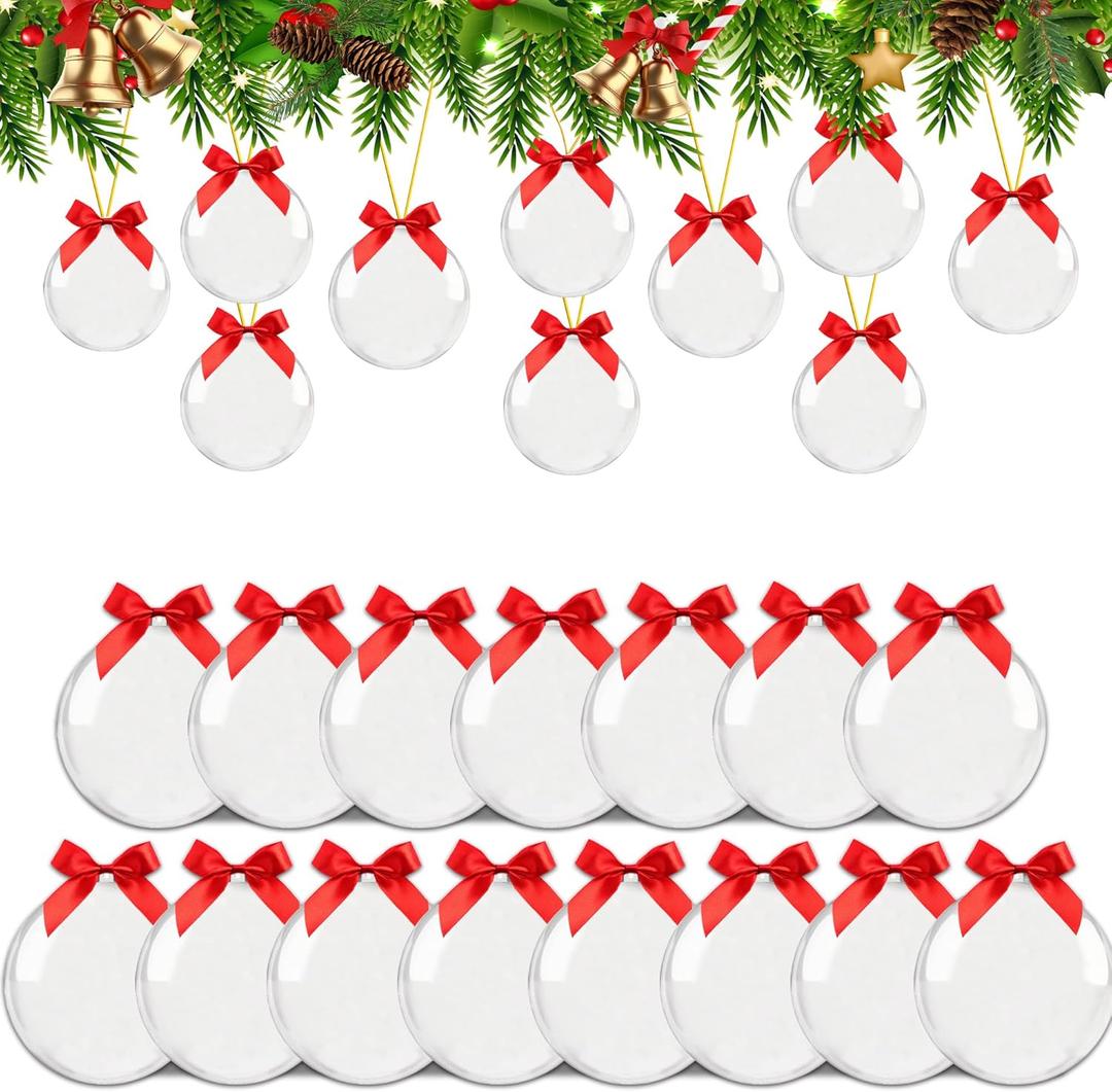 SUNWISHA 15pcs Christmas Clear Acrylic Balls Ornament Set with Bow Tie, Xmas Classic Tree Balls for Holiday Indoor Outdoor Dcor, Wreath, Garland, Party DcorStyle 2 for Adults
