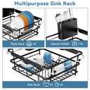 Over the Sink Dish Drying Rack,In Sink Dish Drying Racks,Expandable Dish Rack Over Sink Counter,Adjustable Dish Drainer for Inside Sink with Utensil Holder, Stainless Steel Dish Strainer XLarge Size